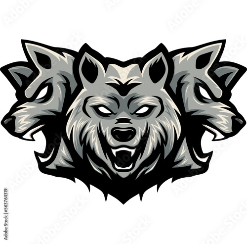 Three headed wolf mascot design