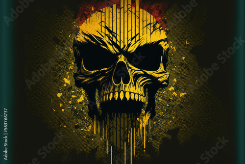 Dangerous Evil Skull Capturing a Soul - Inspired by Venom Supervillain with Gold Gangsta Grills and Icon on Pop Art Retro Vintage Grunge Gangsta Background. Dark, Evil, and Fashionable Color Illustrat