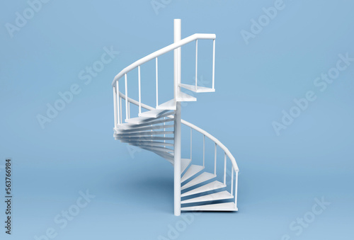 Spiral stair 3d illustration minimal rendering on white background.