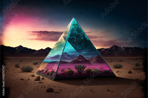 Neon Glass Pyramid in the Desert Generative AI