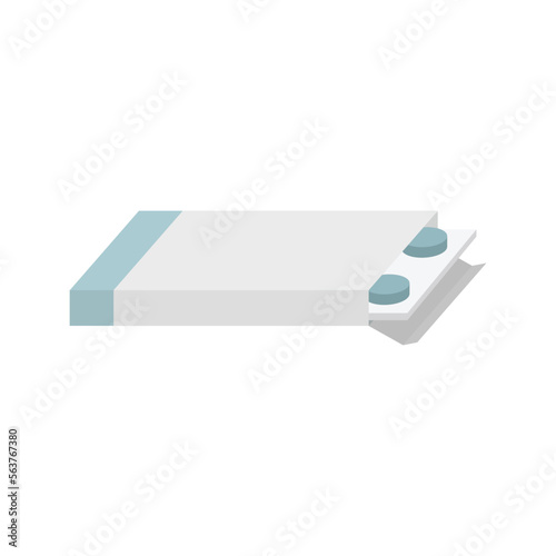 Pills in white box. Simple flat illustration, open box, design in flat style