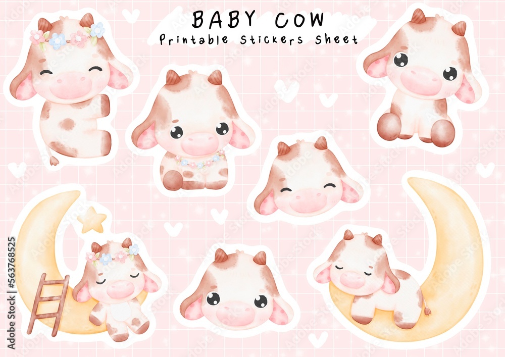 Obraz premium Cute Cows Printable Sticker Sheet