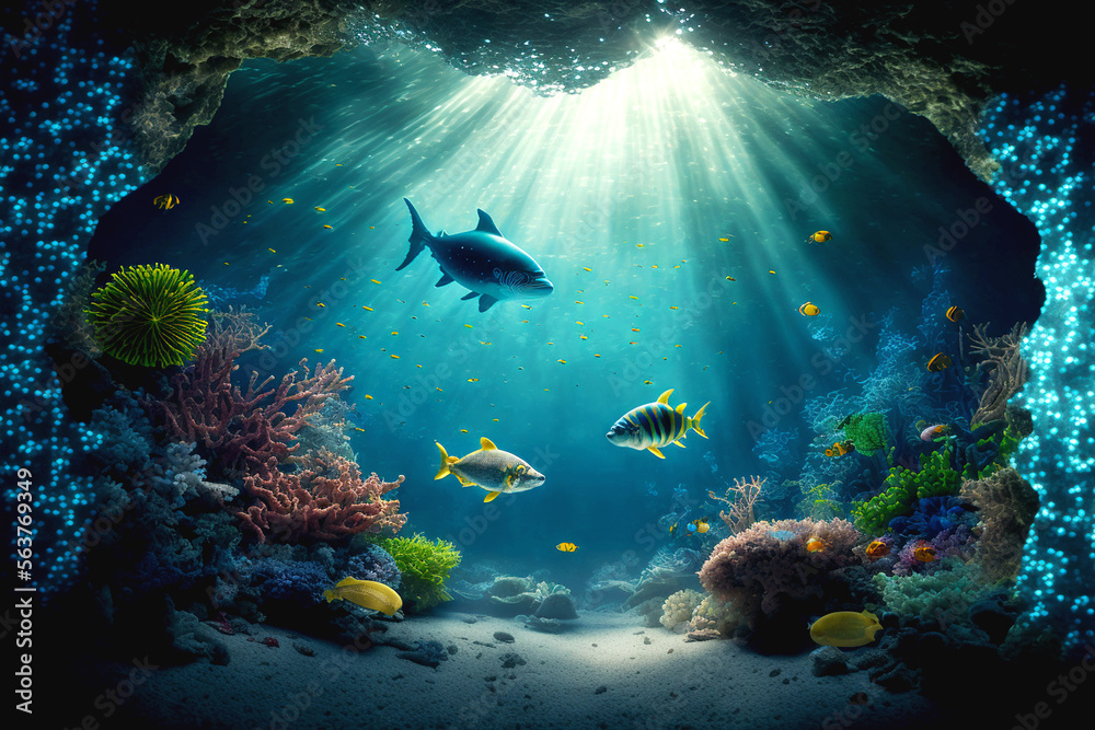 AI Generated Underwater Ocean Background AI Generated Underwater Ocean Background
