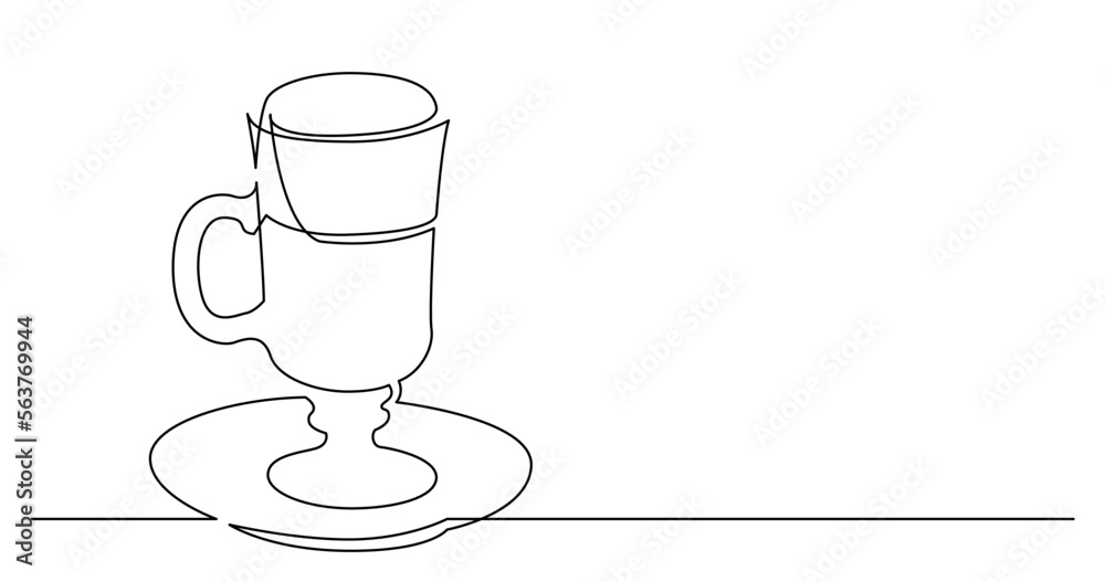 continuous line drawing vector illustration with FULLY EDITABLE STROKE of cappuccino coffee tall cup with extra foam continuous line drawing vector illustration with FULLY EDITABLE STROKE of cappuccino coffee tall cup with extra foam