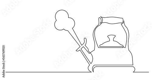 continuous line drawing vector illustration with FULLY EDITABLE STROKE of boiling kettle