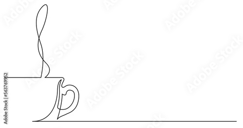 continuous line drawing vector illustration with FULLY EDITABLE STROKE of coffee cup silhouette with smoke