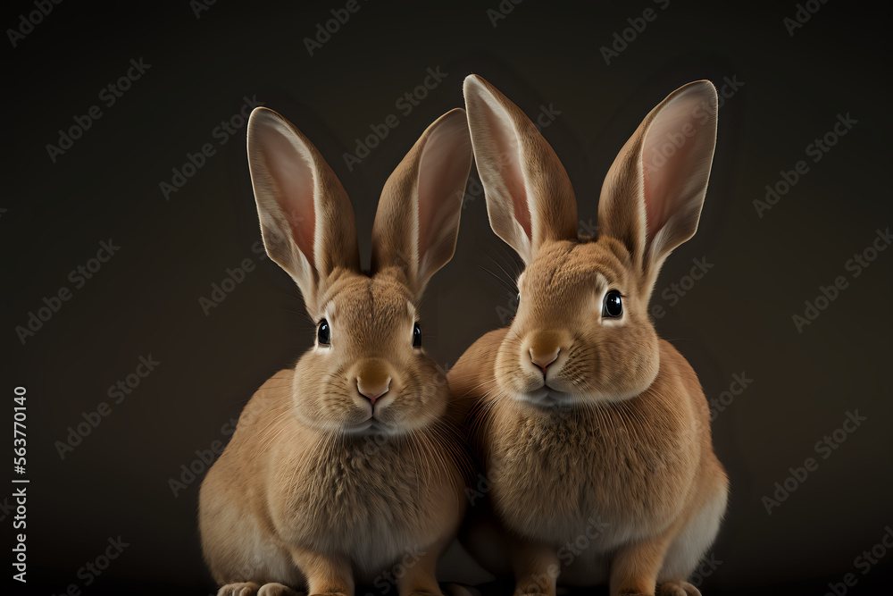 Fluffy brown Easter bunnies for a cool post or a card, AI Generative art. Fluffy brown Easter bunnies for a cool post or a card, AI Generative art.