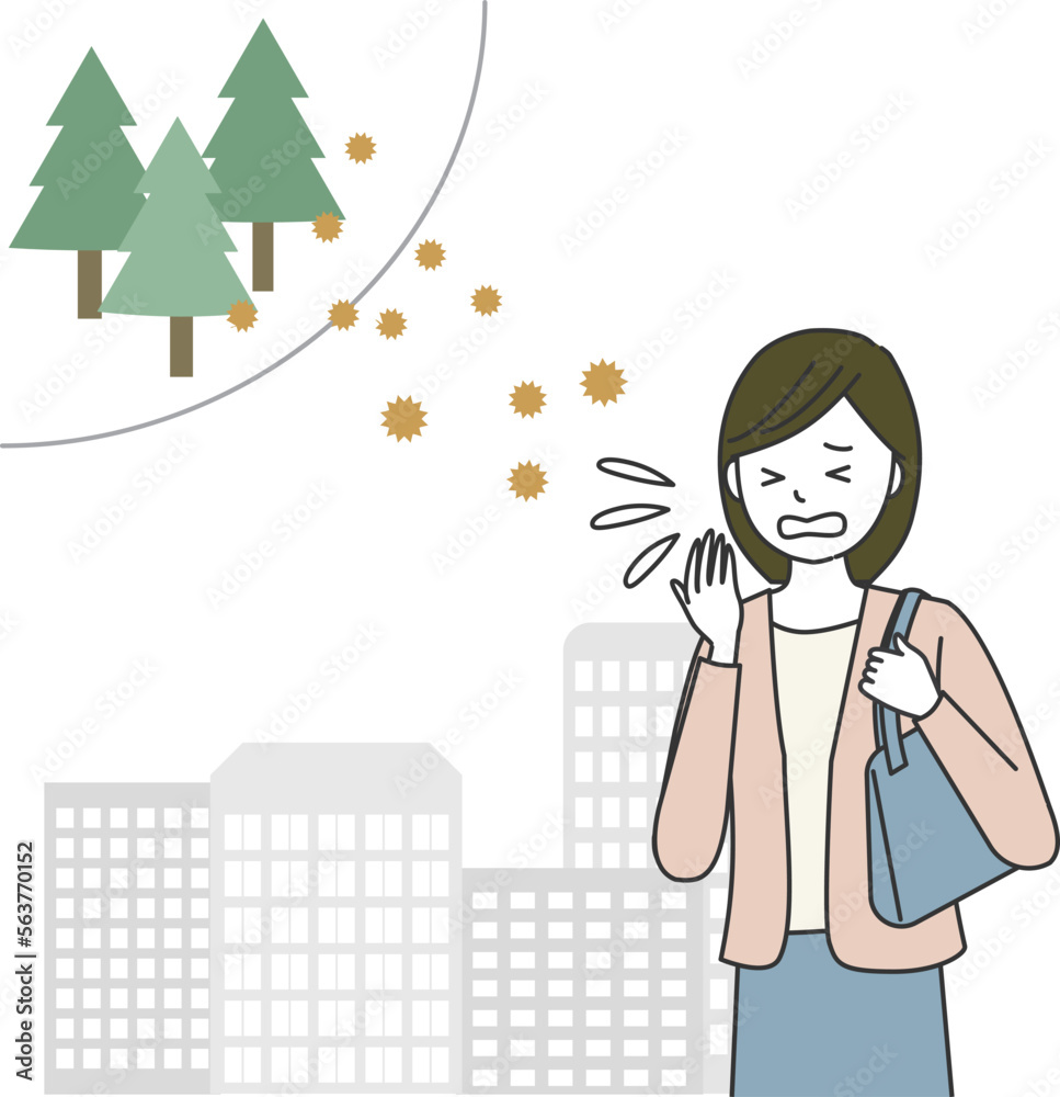 花粉アレルギーのためくしゃみをする女性 花粉アレルギーのためくしゃみをする女性