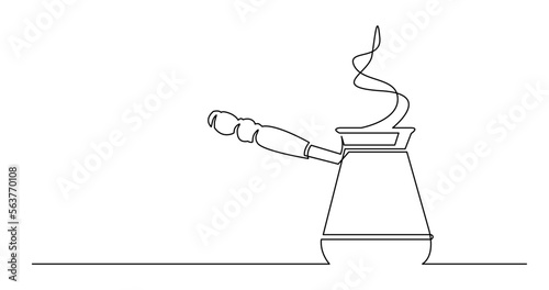 continuous line drawing vector illustration with FULLY EDITABLE STROKE of smoking coffee jezva pot