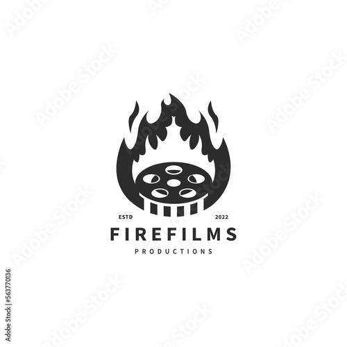 roll film and fire flame vector illustration for movie production logo design