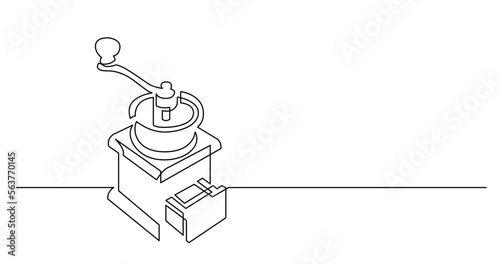 continuous line drawing vector illustration with FULLY EDITABLE STROKE of vintage manual coffee grinder