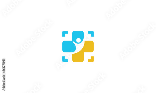 illustration vector graphic designs. pictogram logo, medical logo. combination cross sign, person, and camera frame