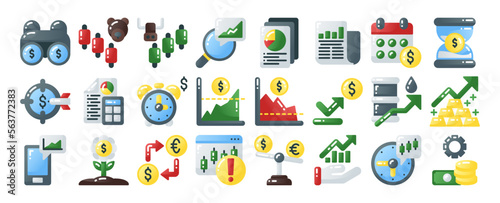 stock market and trading Icon set. vector illustration for web, computer and mobile app. flat style icon
