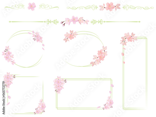 リアルな桜の花のフレームイラストセット