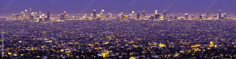 Obraz premium California city skyline at night - panoramic image of a west coast city during the dark evening. City skyline made by generative AI