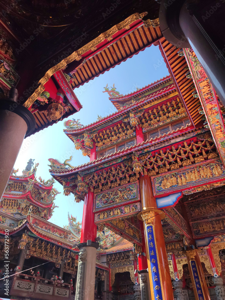 Fototapeta premium The Lunar New Year`s Day when the crowds are still lively at Zhulinshan Temple in Linkou, New Taipei City, Taiwan