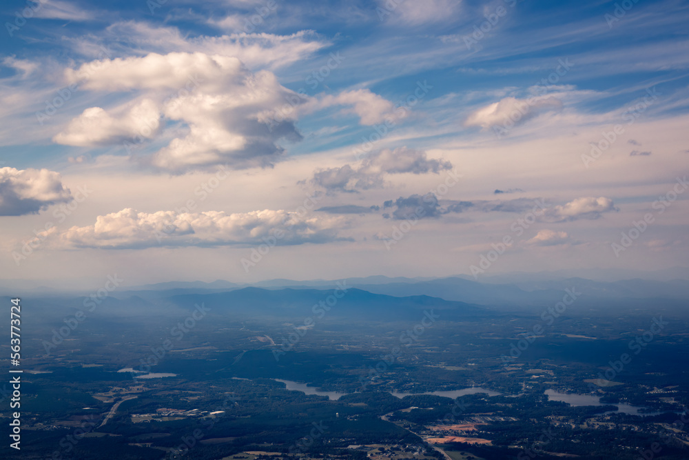 Approaching GSP Greensville-Spartenburg SC from the air. View West towards Mount Mitchell and the Appalachian Mountains