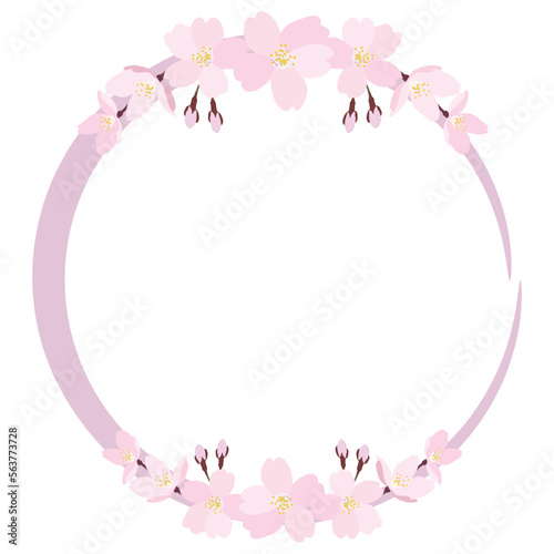 リアルな桜の花の円形フレームイラスト