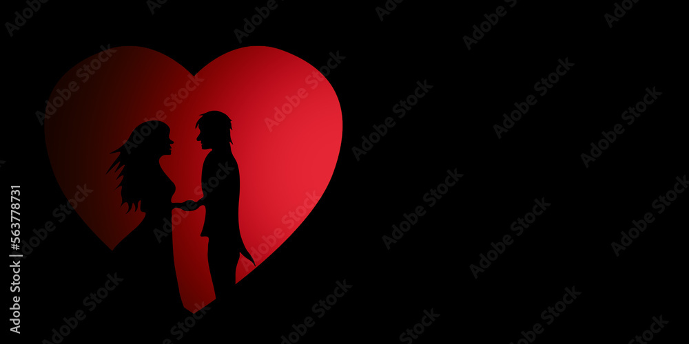 silhouette of a couple with heart for valentine's day or for any suitable concept.