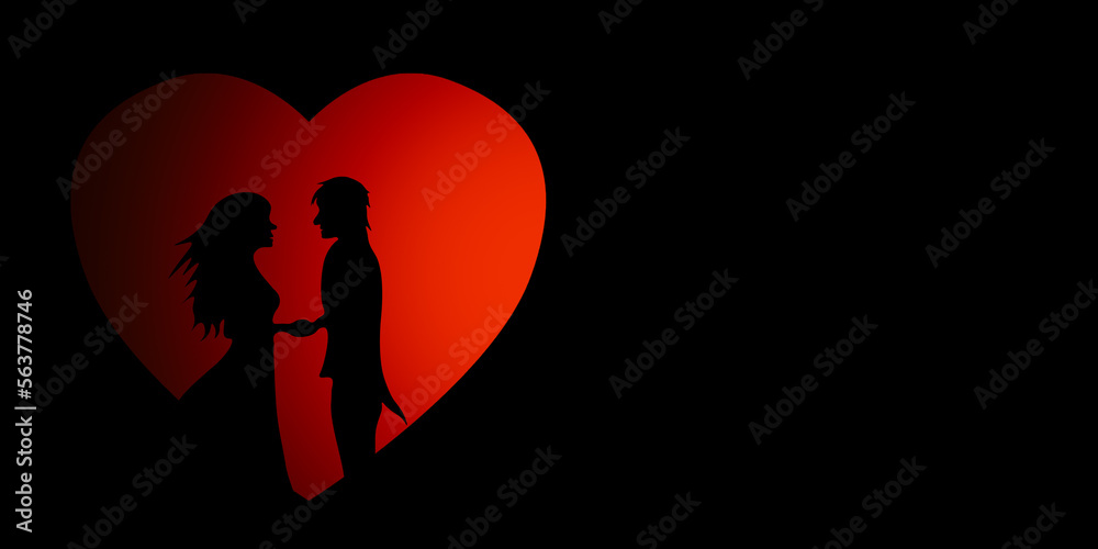 silhouette of a couple with heart. For valentine's day or for any suitable theme.