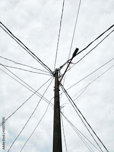 background of irregular wires on electric poles