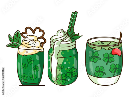 St. Patrick's Day coffee, latte, hot drinks collection cliparts