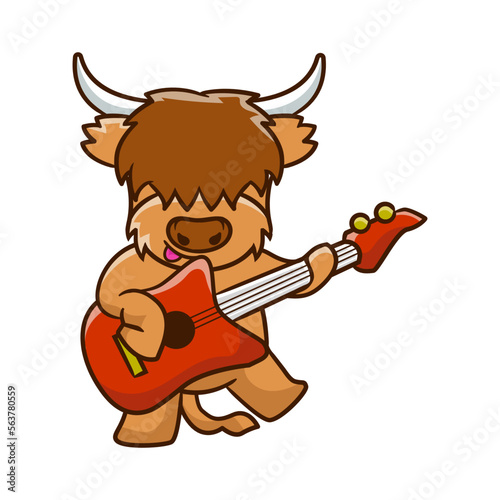 Cute Highland cow cartoon clipart with funny pose vector illustration