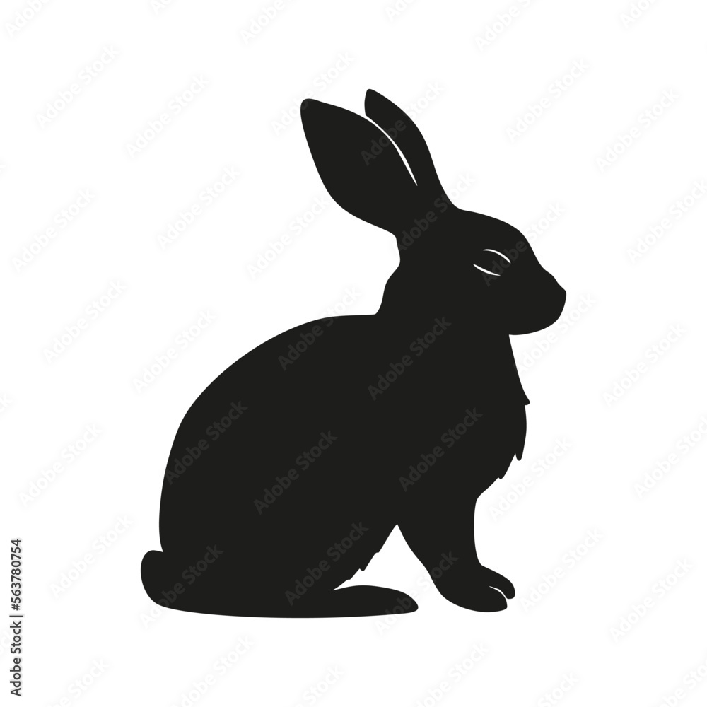 Rabbit bunny sitting silhouette Easter vector animal ear black shape spring graphic