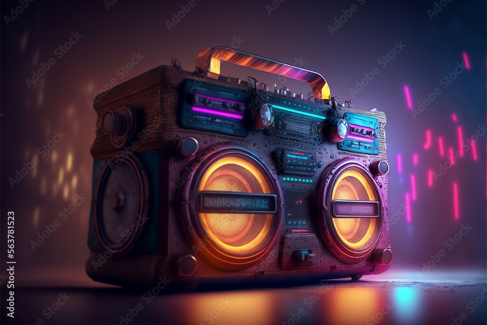 Naklejka premium cyberpunk virtual reality boombox ,Futuristic background ,generative AI 
