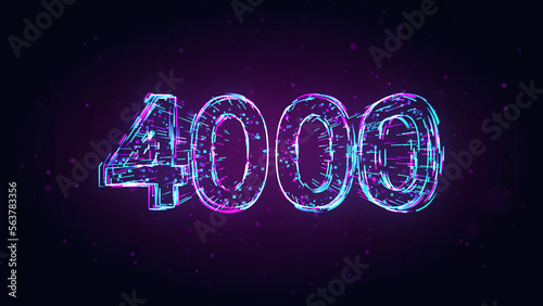 Futuristic Purple Blue Shiny Number 4000 3d Lines Effect And Square Dots Particles On Dark Purple Glitter Dust Background