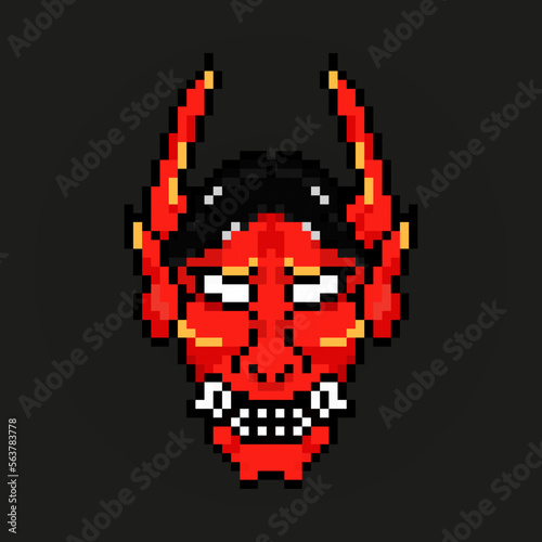 Red japanese demon oni pixel mask