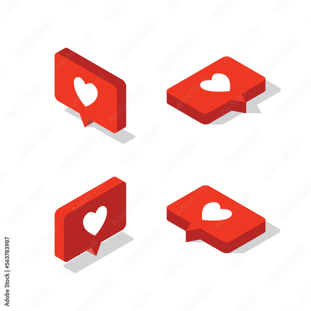 Set love icons for social media. valentines day. isometric vector.