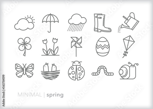 Set of spring line icons for celebrating the time of year when plants grow  animals come out from the cold and colors brighten