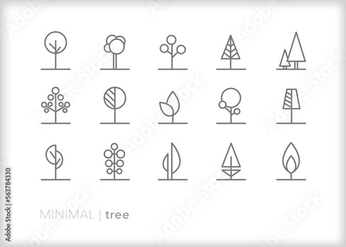 Set of tree line icons in simple, abstract, artful designs