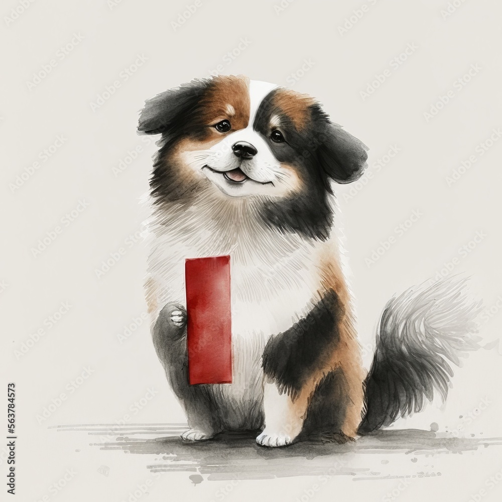 cute dog holding a red envelop in its mouth - Chinese brush painting (generative AI) cute dog holding a red envelop in its mouth - Chinese brush painting (generative AI)