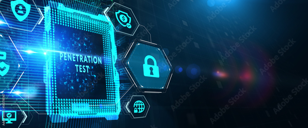 PENETRATION TEST inscription, cyber security concept. 3d illustration