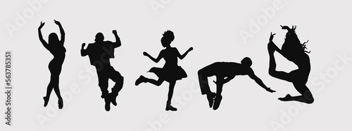 A set of men and women street dance hip hop dancers in silhouette