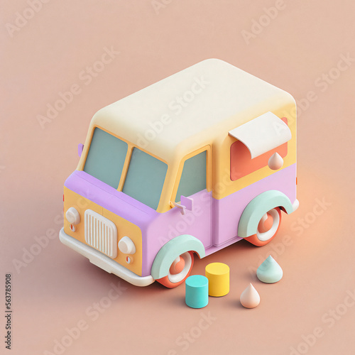 Cute & whimsical 3D delivery car icon character perfect for logistics, transportation projects, website AI Generative, marketing materials. Adorable cartoon design, cheerful colors, friendly photo