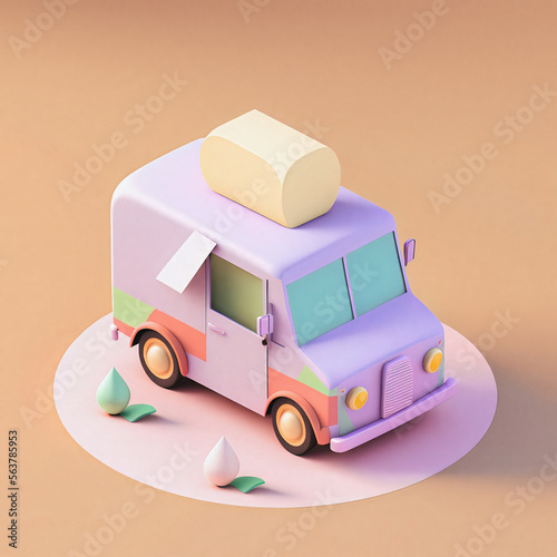 Cute & whimsical 3D delivery car icon character perfect for logistics, transportation projects, website AI Generative, marketing materials. Adorable cartoon design, cheerful colors, friendly photo