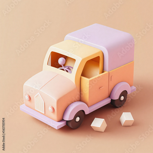 Cute & whimsical 3D delivery car icon character perfect for logistics, transportation projects, website AI Generative, marketing materials. Adorable cartoon design, cheerful colors, friendly photo