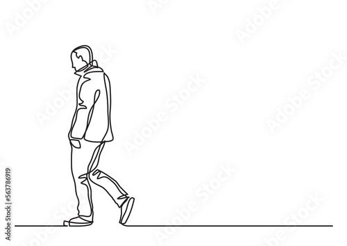 continuous line drawing vector illustration with FULLY EDITABLE STROKE of lonely walking man
