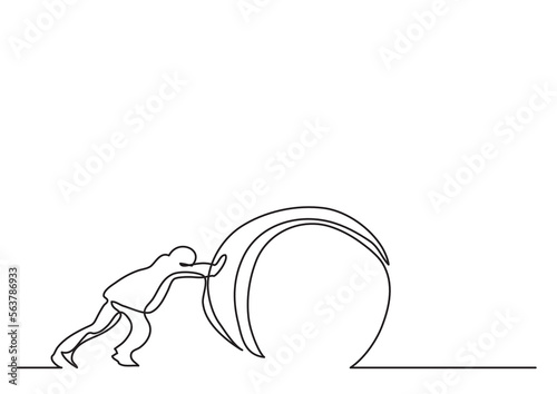 continuous line drawing vector illustration with FULLY EDITABLE STROKE of man pushing weight
