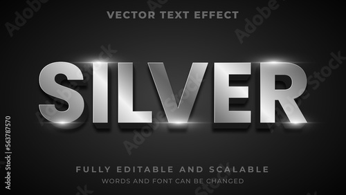 3d luxury silver metallic text style effect template editable text effect