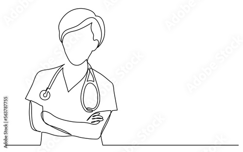 continuous line drawing vector illustration with FULLY EDITABLE STROKE of hospital doctor healthcare professionals