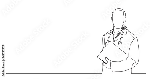 continuous line drawing vector illustration with FULLY EDITABLE STROKE of hospital doctor healthcare professionals