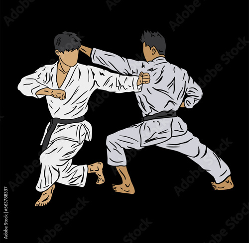 illustration of two martial art fighter are fighting scene