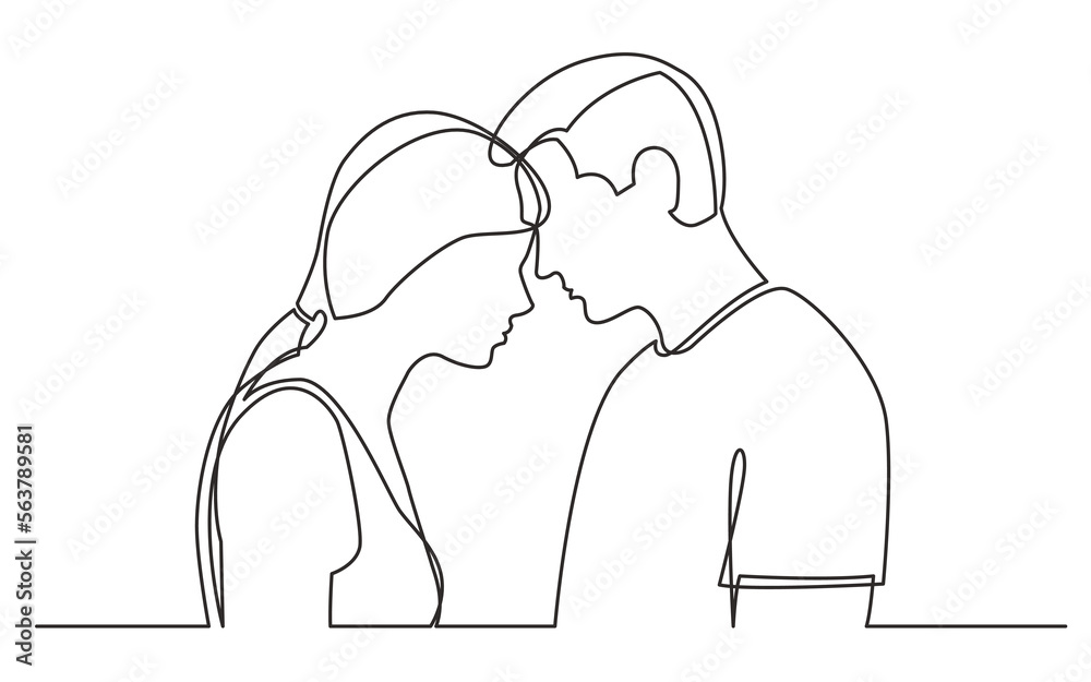 Obraz premium continuous line drawing vector illustration with FULLY EDITABLE STROKE - couple standing together