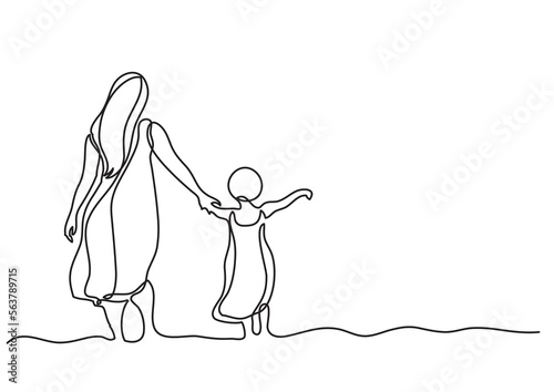 continuous line drawing vector illustration with FULLY EDITABLE STROKE - mother and child in the sea
