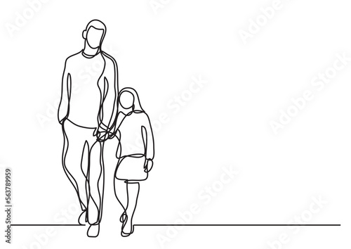 continuous line drawing vector illustration with FULLY EDITABLE STROKE of single line drawing father and daughter walking