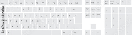 White computer keyboard button layout template with letters for graphic use, vector illustration eps 10